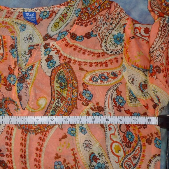 Peachy Paisley Print Sheer 3/4 Sleeve Cover Up Maxi Dress - Picture 15 of 16